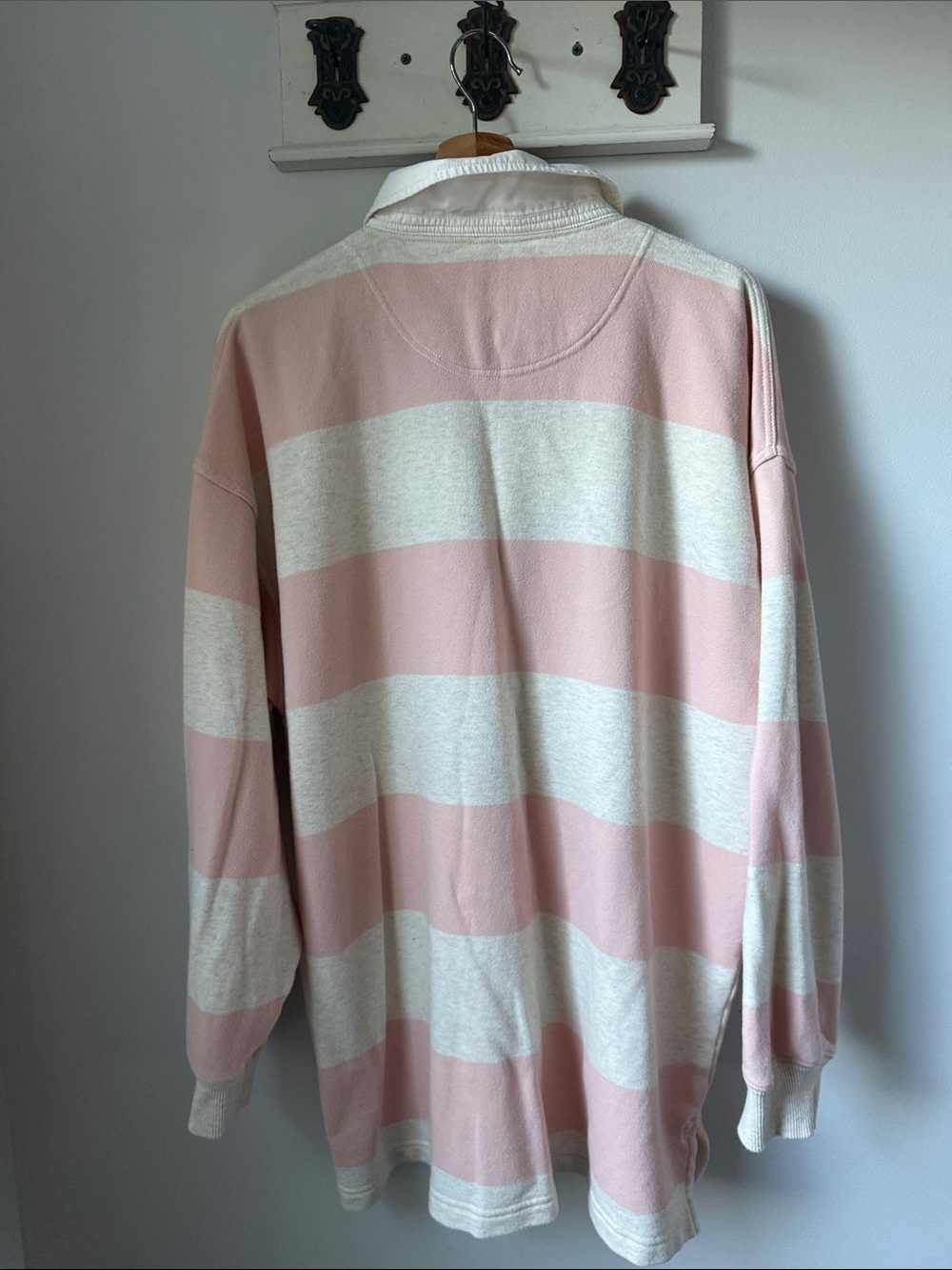 aerie Women's Striped Crewneck Rugby Sweater - Pink & Cream Relaxed fit Casual - Picture 3 of 5